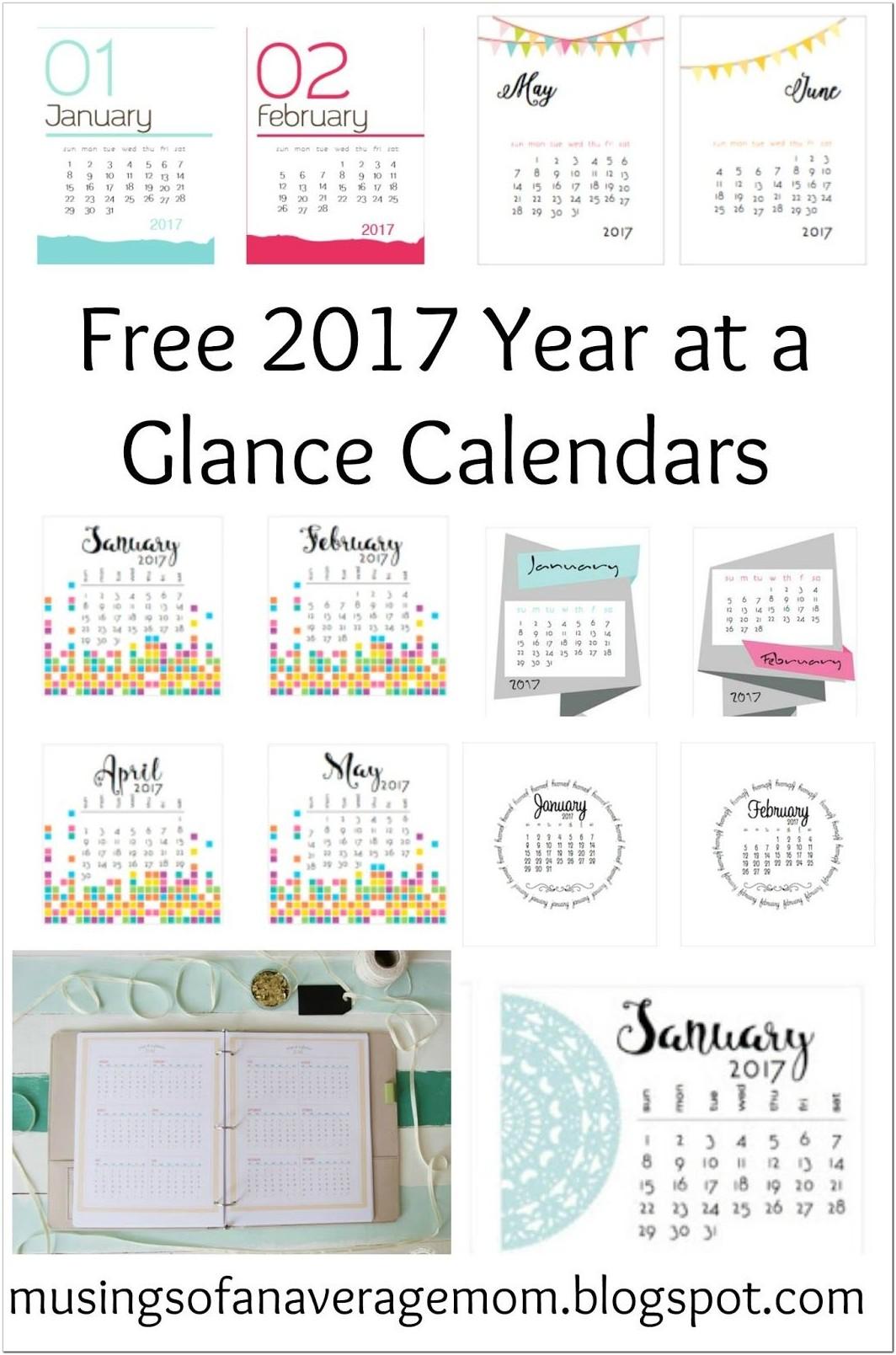 2017 Calendar At A Glance Printable