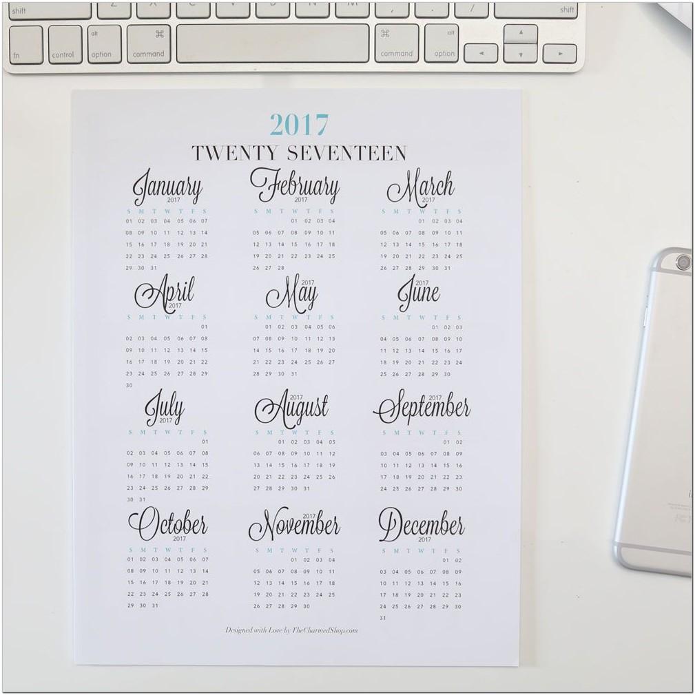 2017 Calendar Year At A Glance Printable