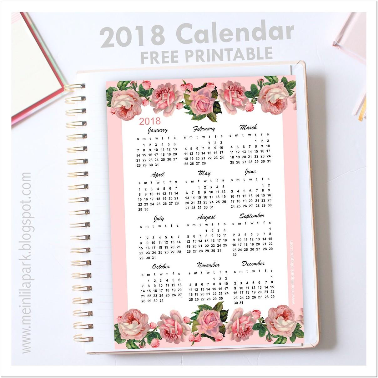 2018 Calendar At A Glance Printable