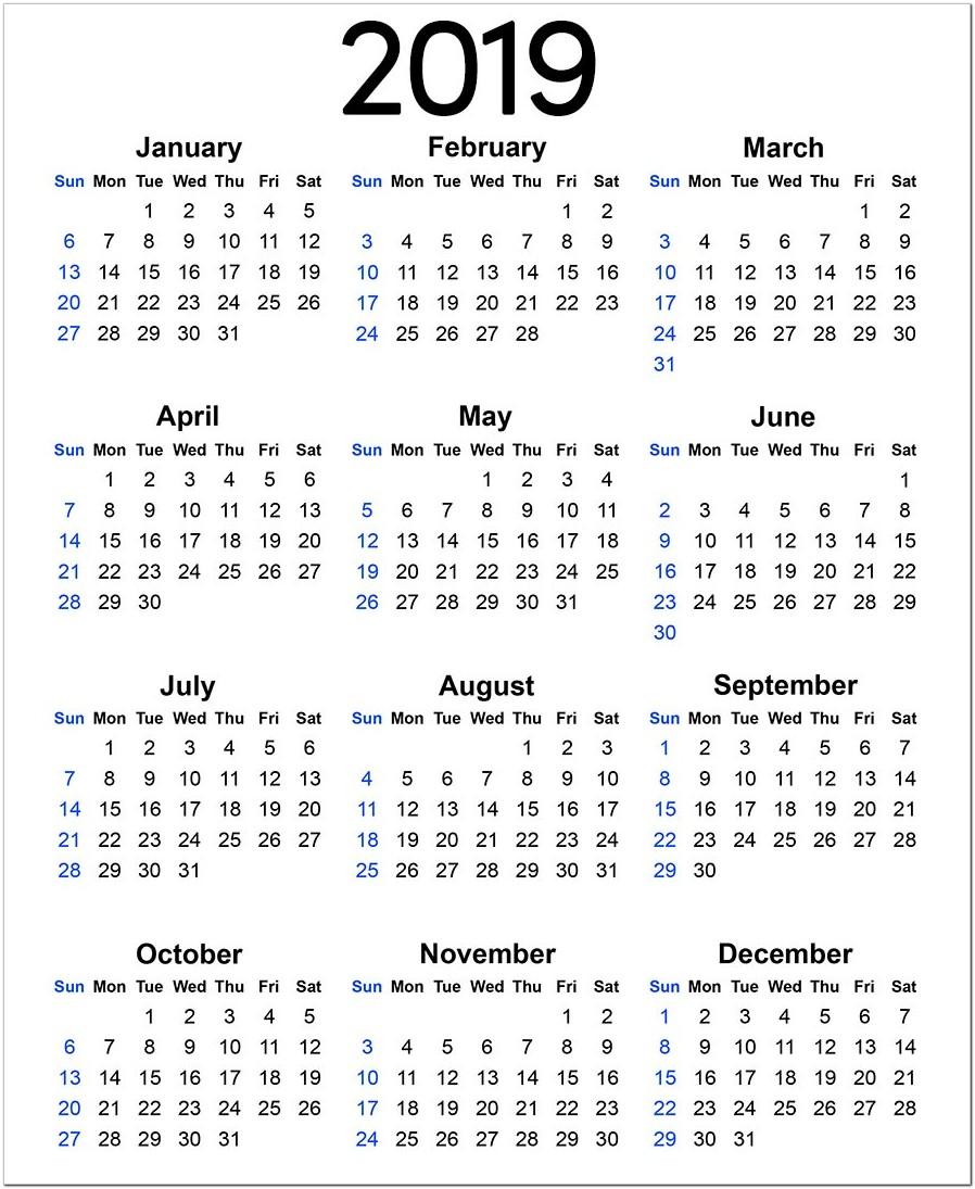 2019 Calendar At A Glance Printable Free