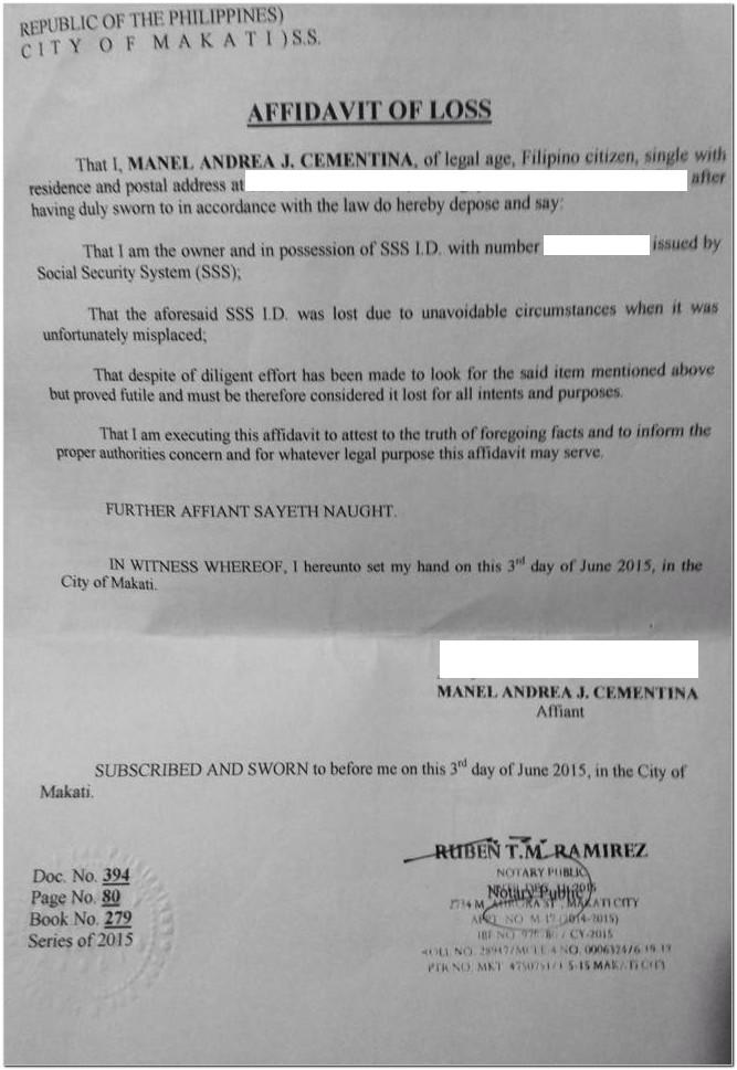 Affidavit Of Loss Id Template Word Philippines