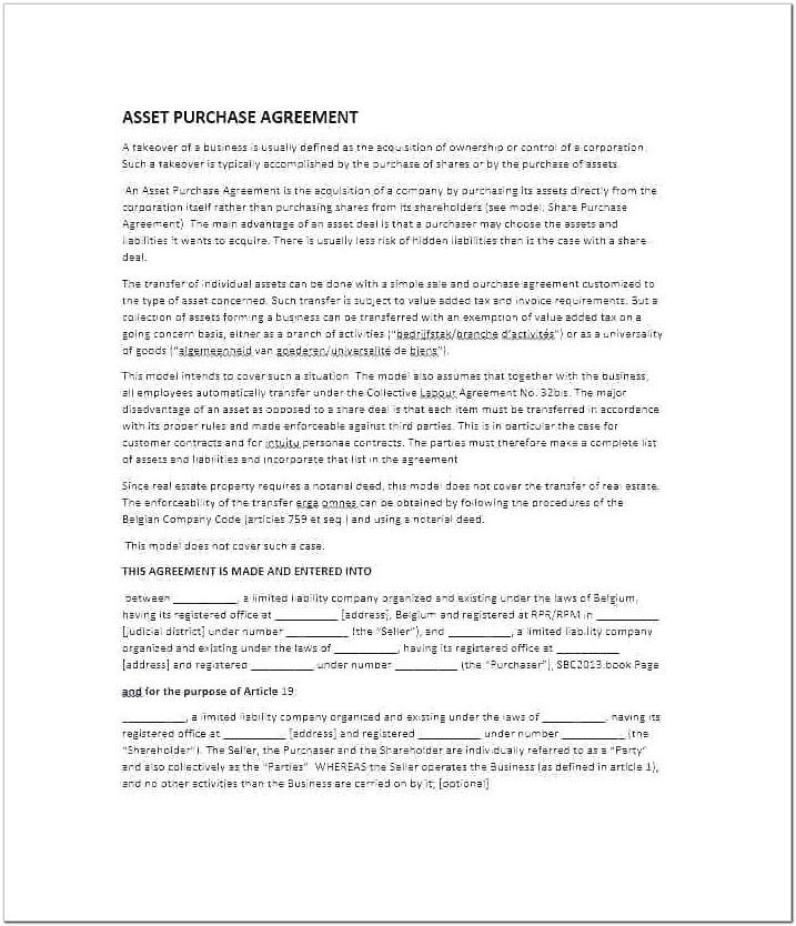 Asset Purchase Agreement Template Word