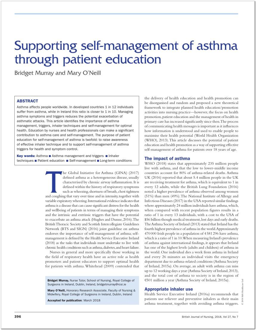Asthma Self Management Plan Example