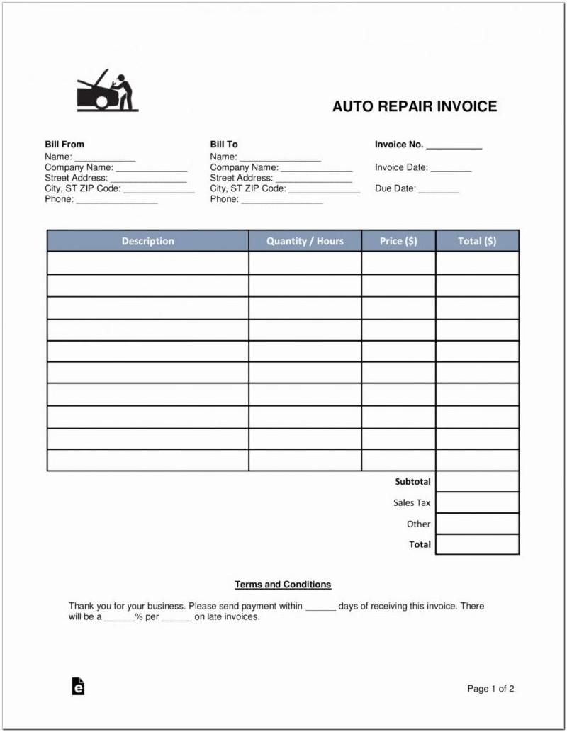 Auto Repair Invoice Template Free