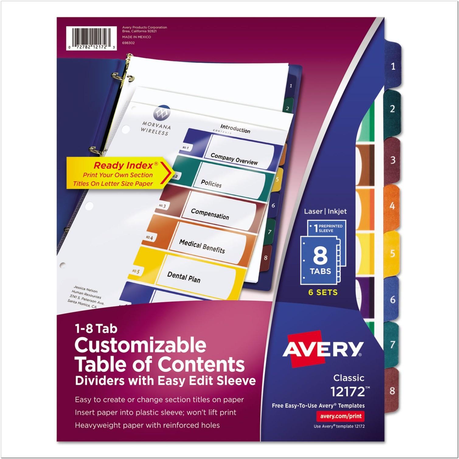 Avery 8 Tab Ready Index Template