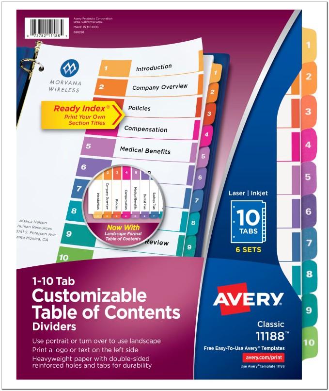 Avery Ready Index 10 Tab Template 11188