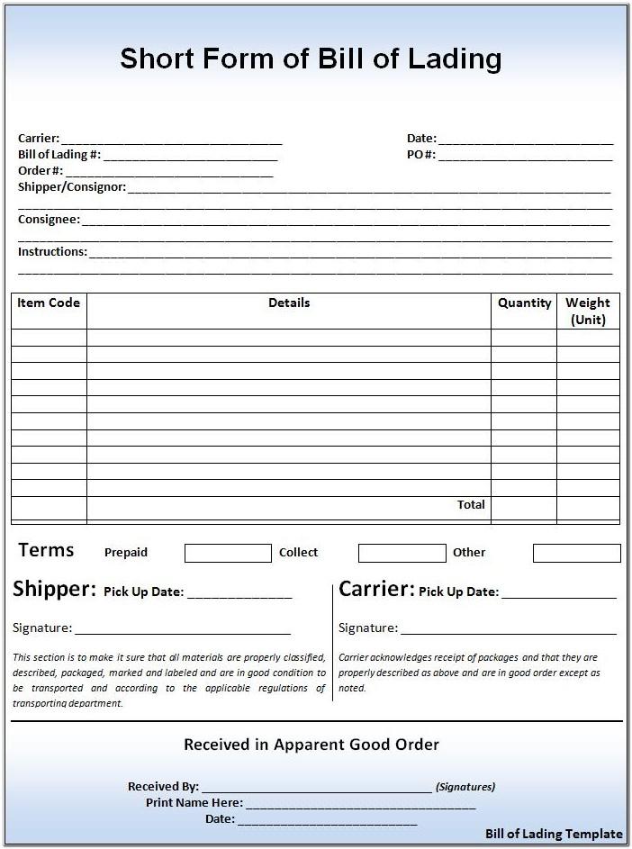 Bill Of Lading Template Free