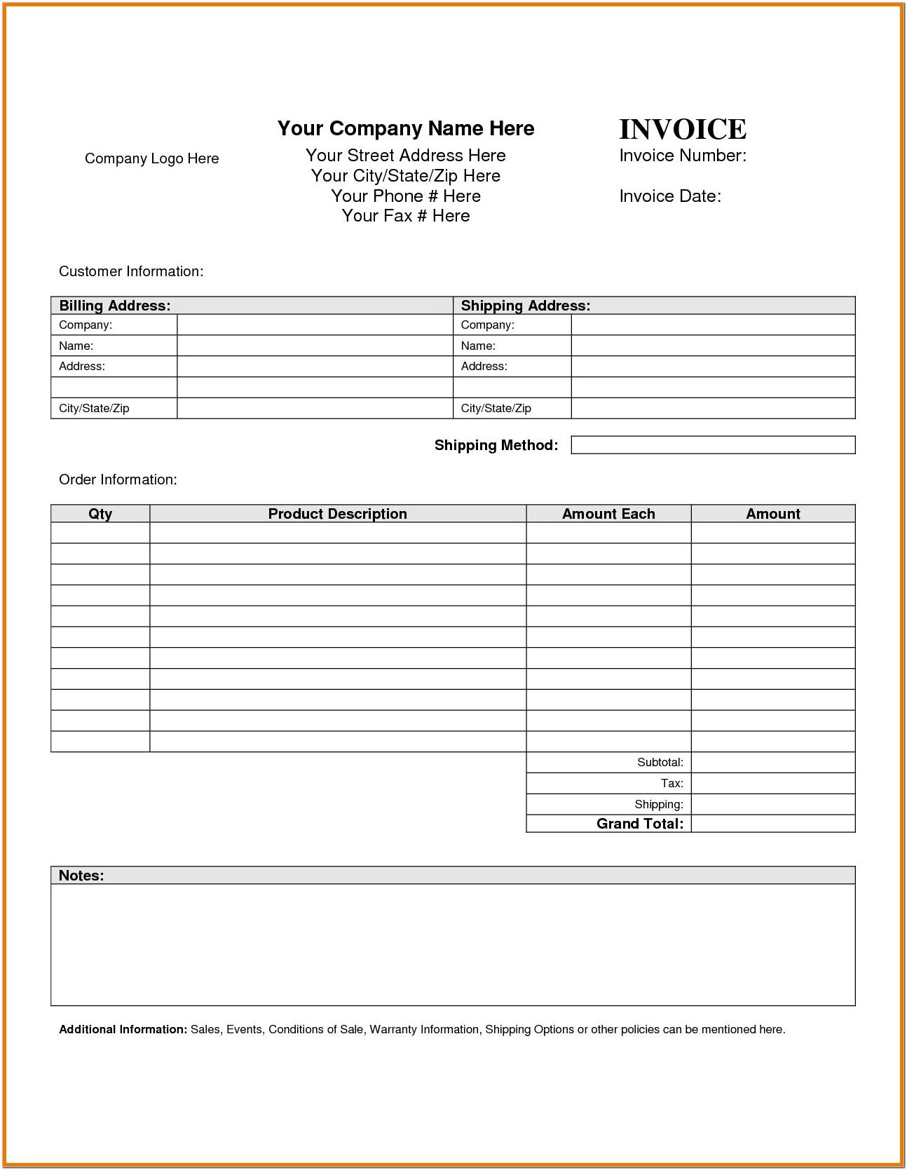 Blank Invoices Template Word