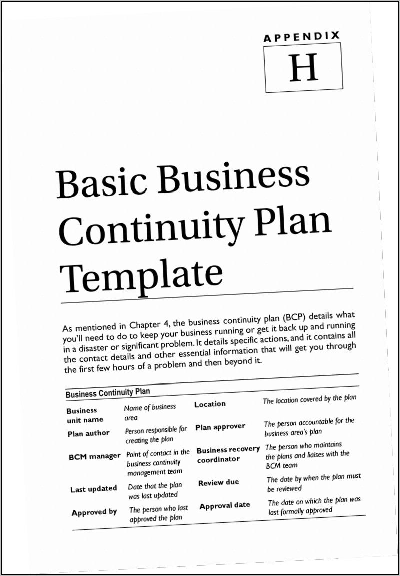 Business Continuity Plan Template Pdf