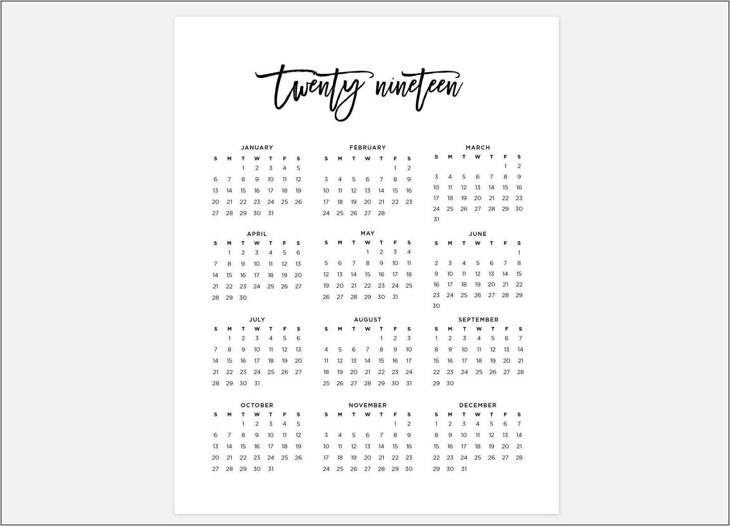 Calendar At A Glance Printable