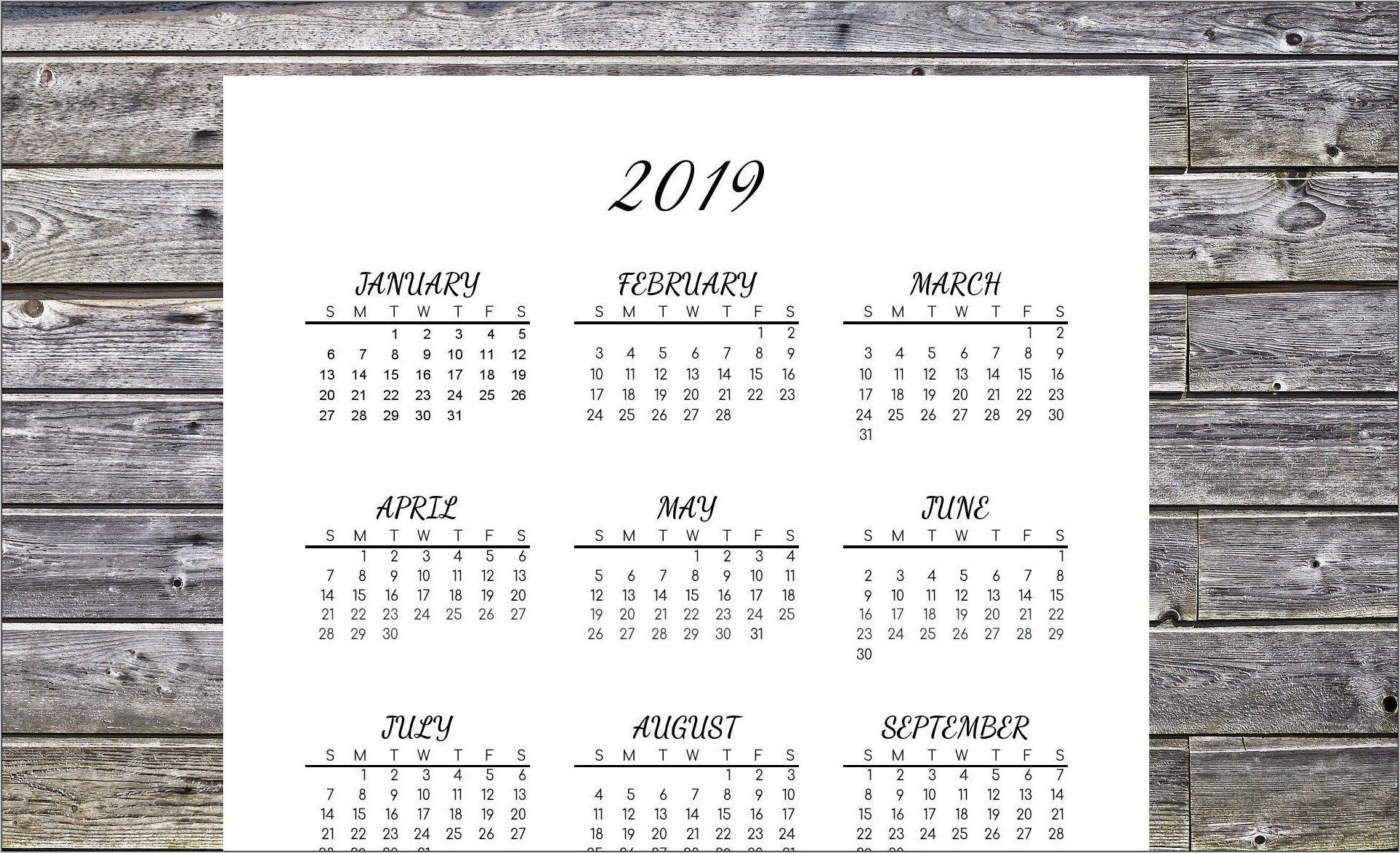 Calendar Month At A Glance Printable