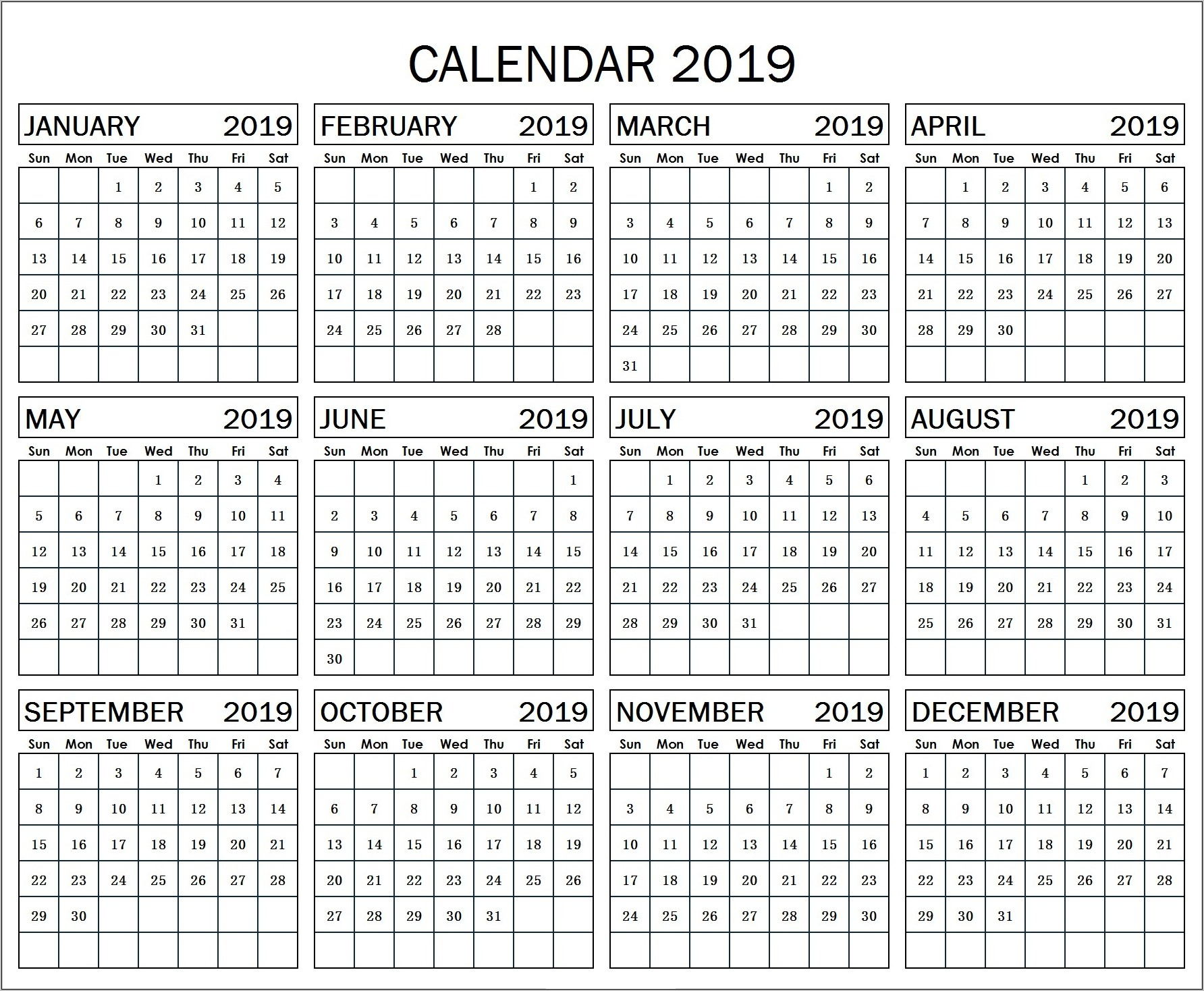Calendar Year At A Glance Template