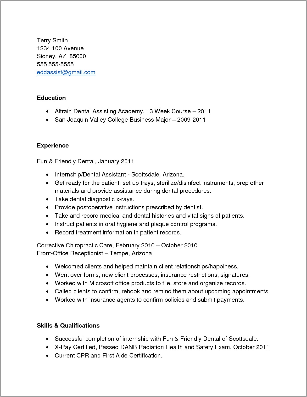 Dental Assistant Resume Examples With Experience