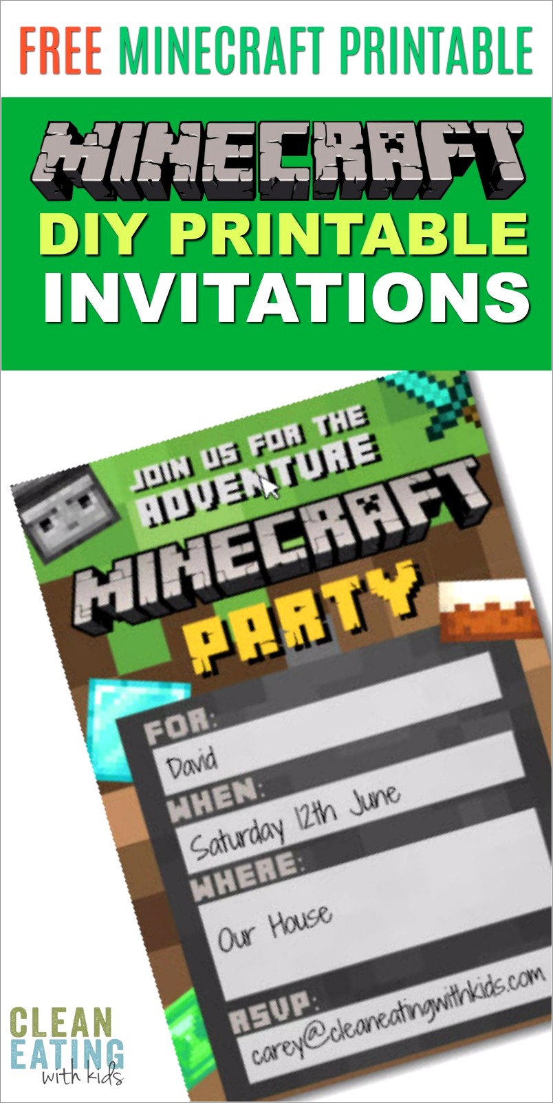 Downloadable Free Printable Minecraft Invitations