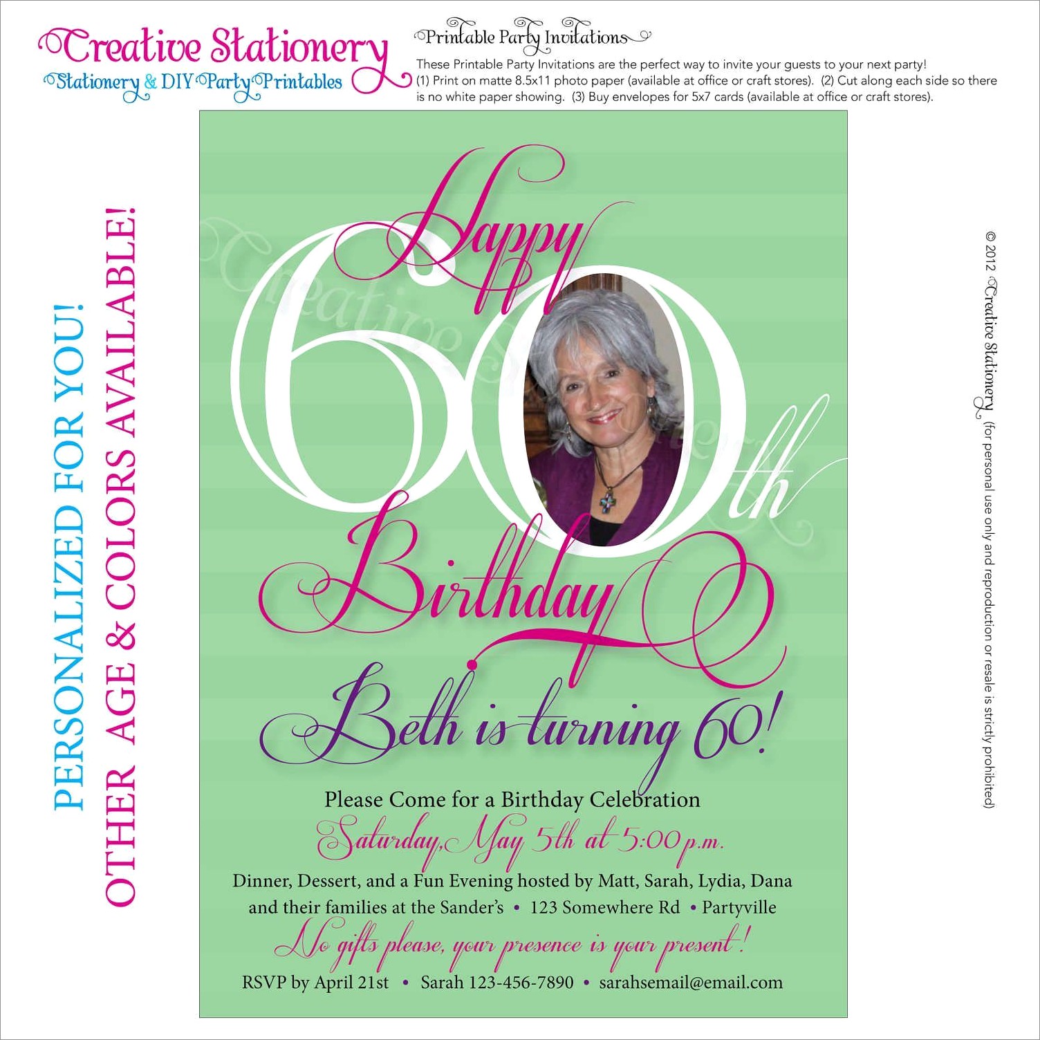 Free 60th Birthday Invitation Wording
