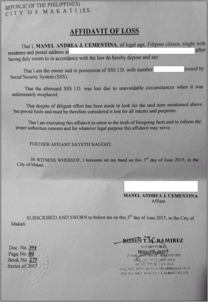 Notarized Affidavit Sample Philippines