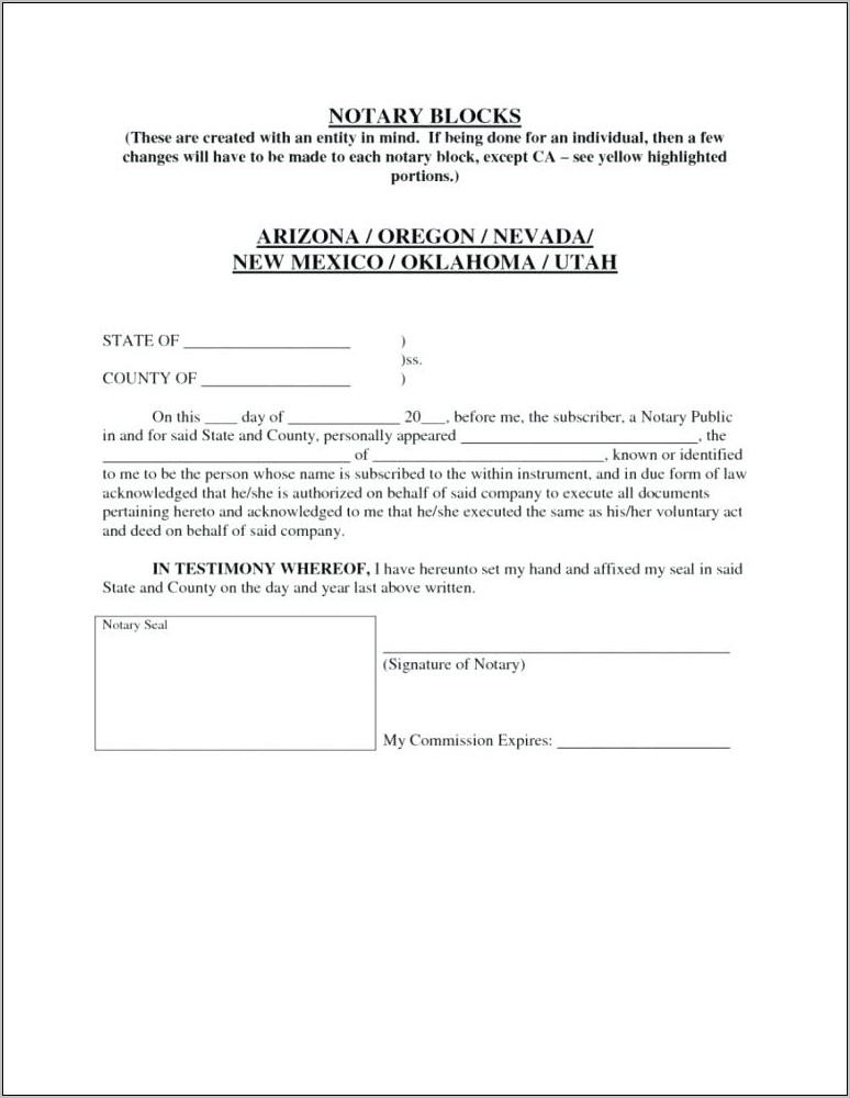 Notary Form Template Washington State