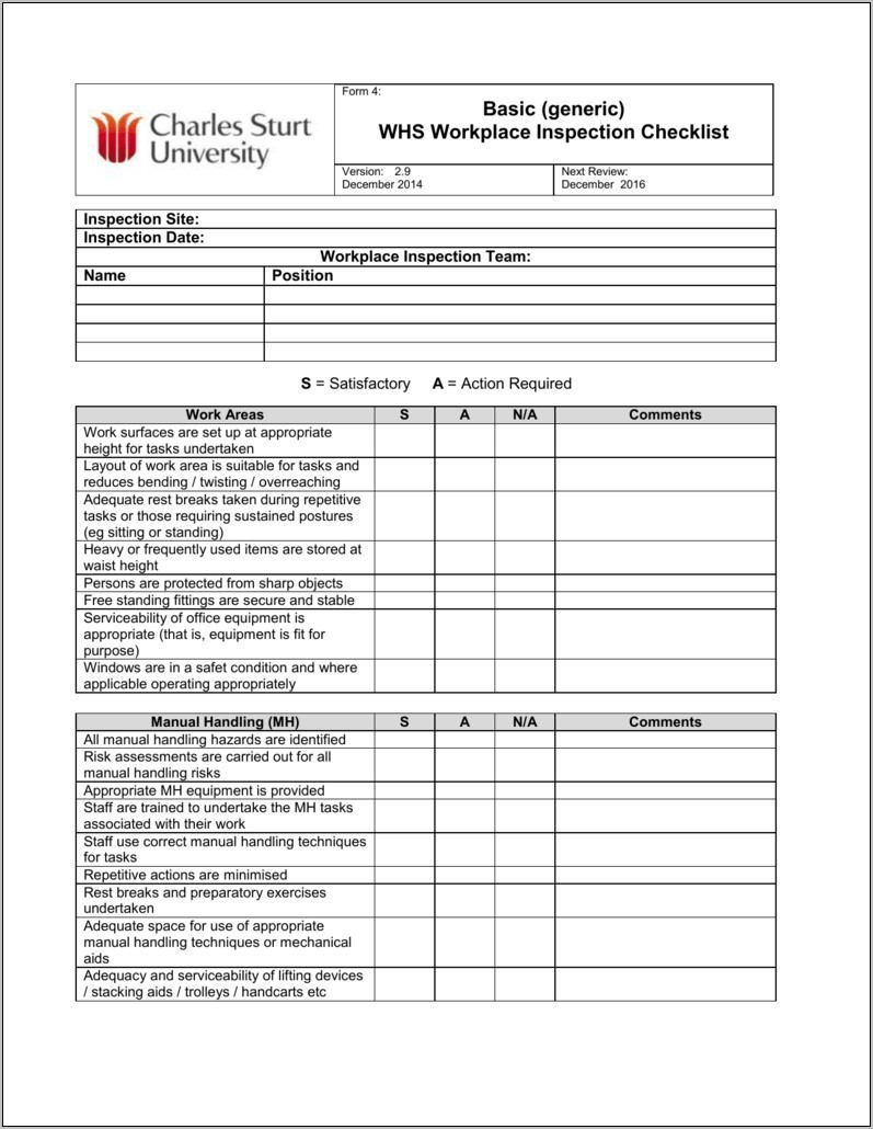 Office Workplace Inspection Checklist Template