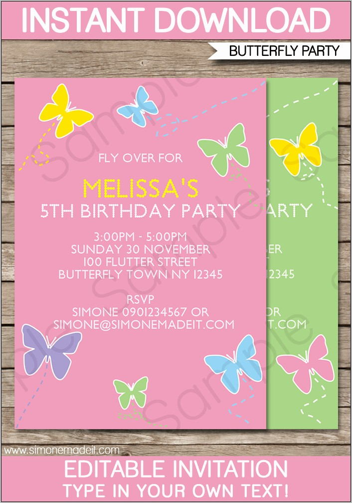 Printable Butterfly Invitation Template