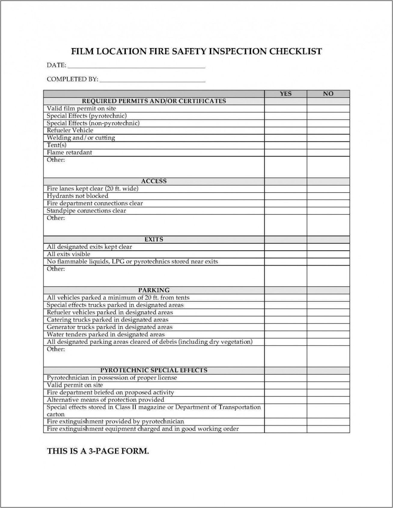 Printable Vehicle Safety Inspection Checklist Template
