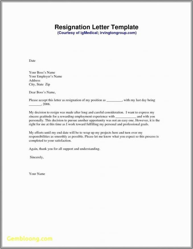 Resignation Letter Sample Bd Jobs