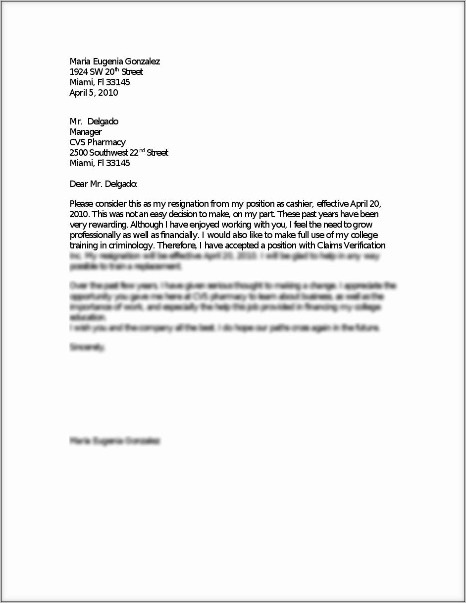 Resignation Letter Sample Doc Family Reason