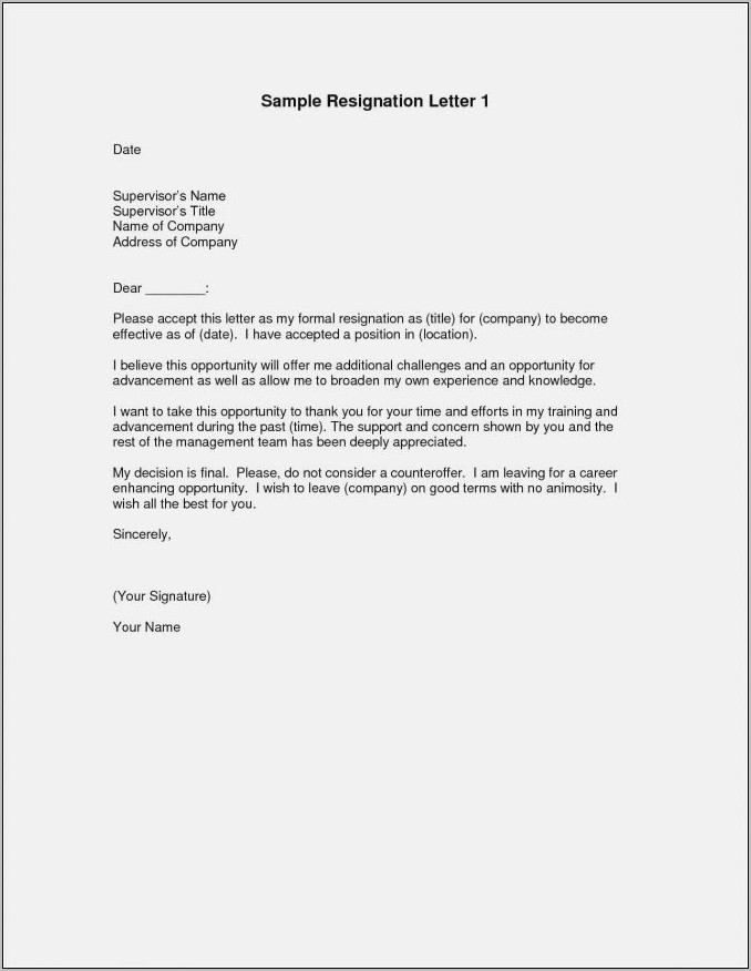 Resignation Letter Sample Free Download