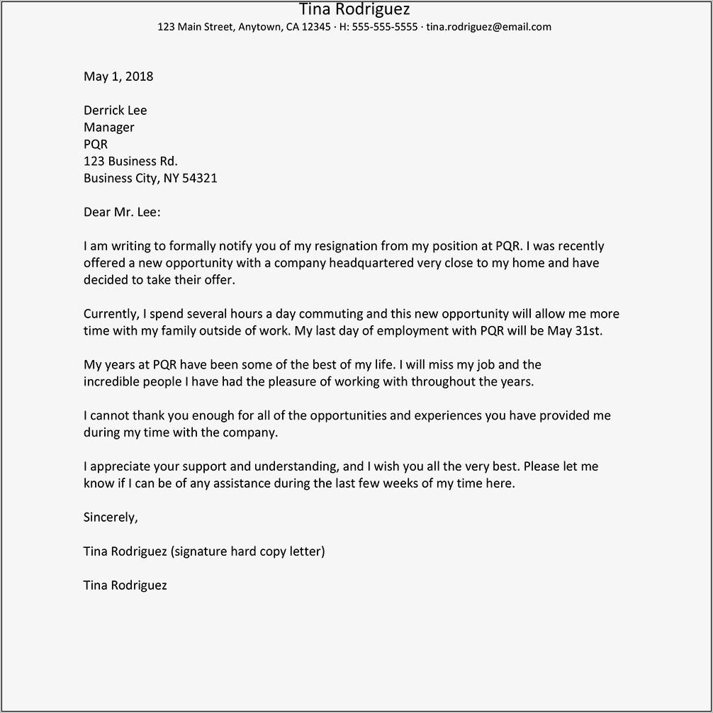 Resignation Letter Sample Job Dissatisfaction