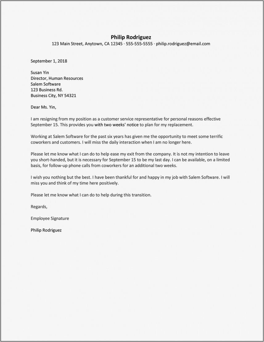Resignation Letter Samples Free Pdf