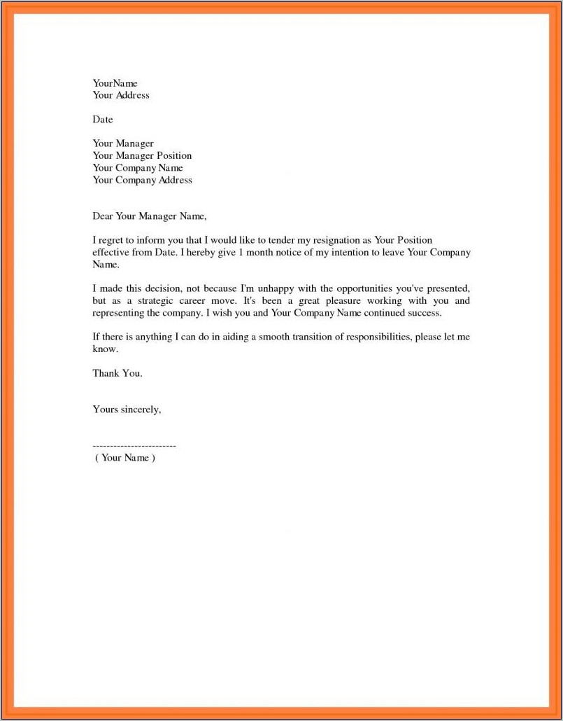 Resignation Letter Template 1 Month Notice Uk