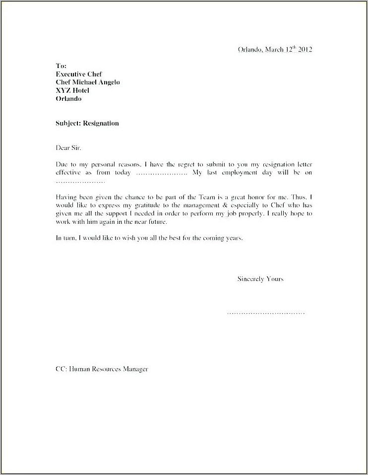 Resignation Letter Template Uk 1 Month Notice