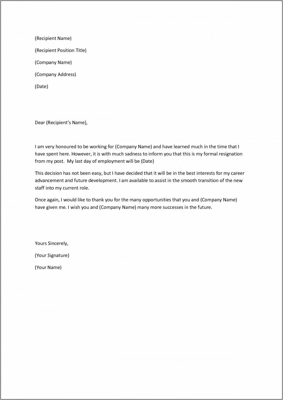 Resignation Letter Template Uk Doc