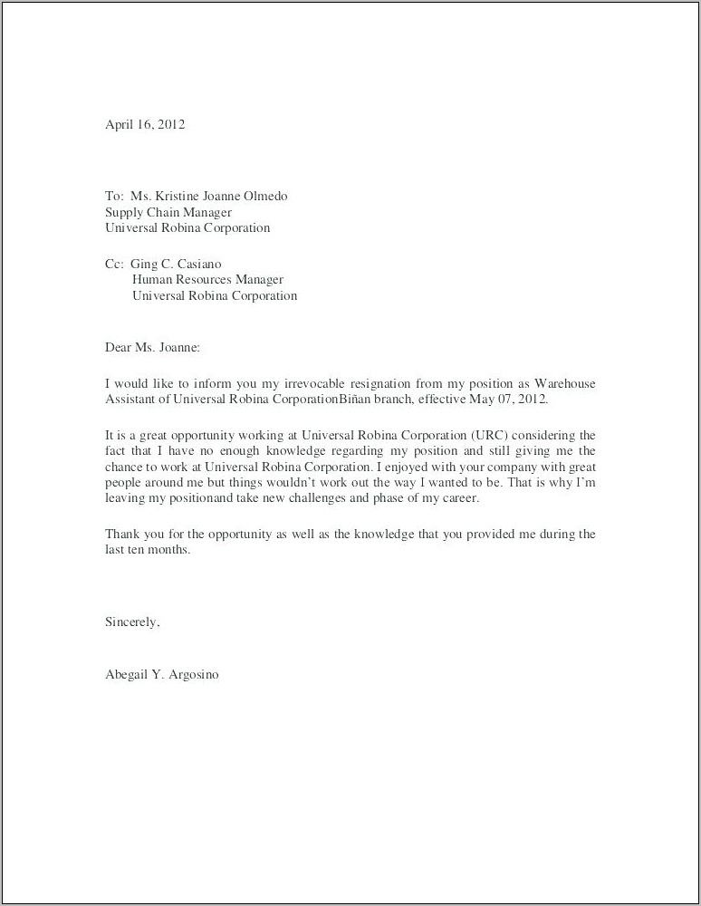Resignation Letter Template Uk Download