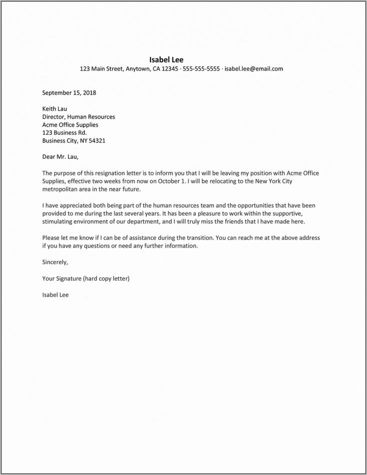 Resignation Letter Template Uk Nhs