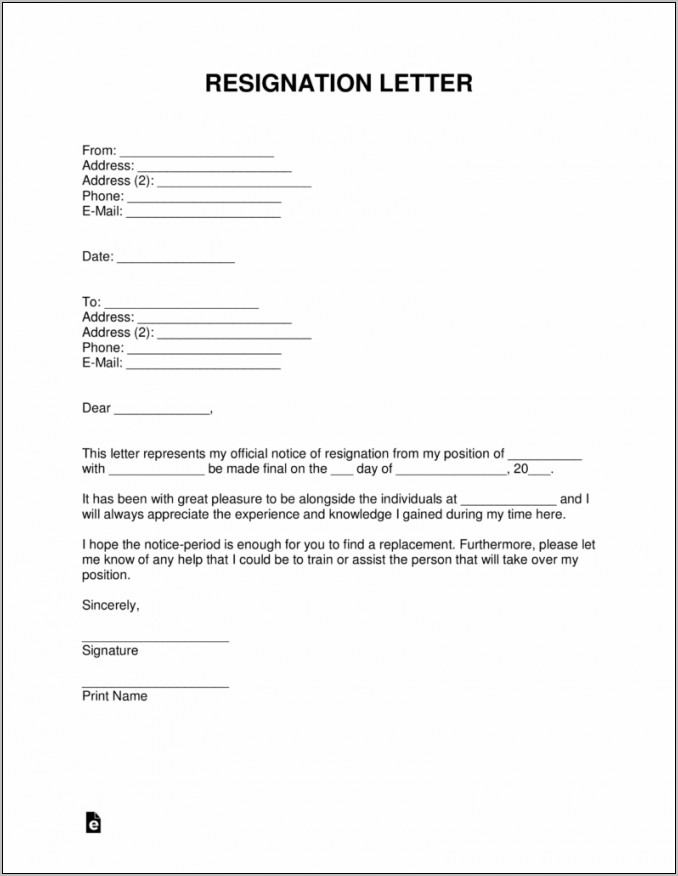 Resignation Letter Template Word Free