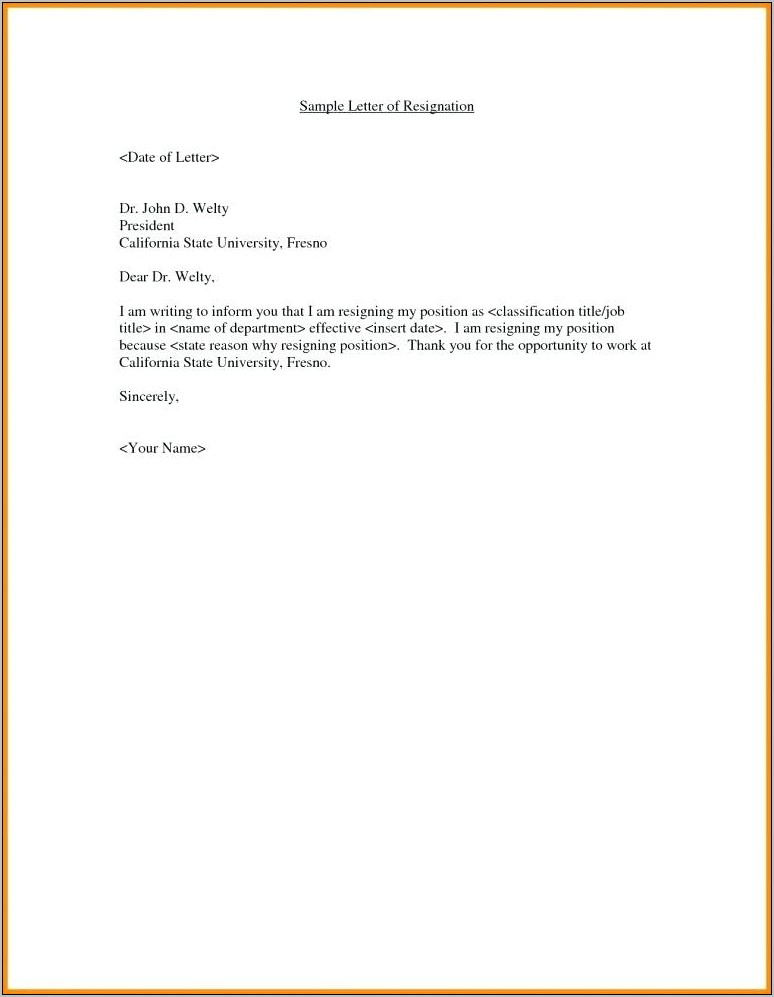 Resignation Letter Template Word South Africa