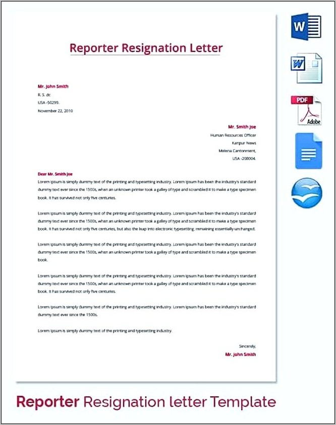 Resignation Letter Word Format Free Download