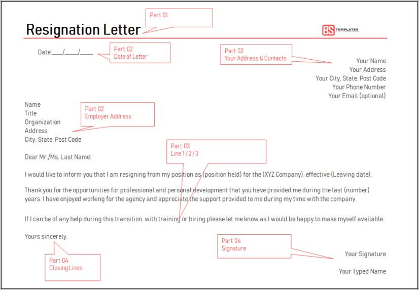 Resignation Letter Word Format Free