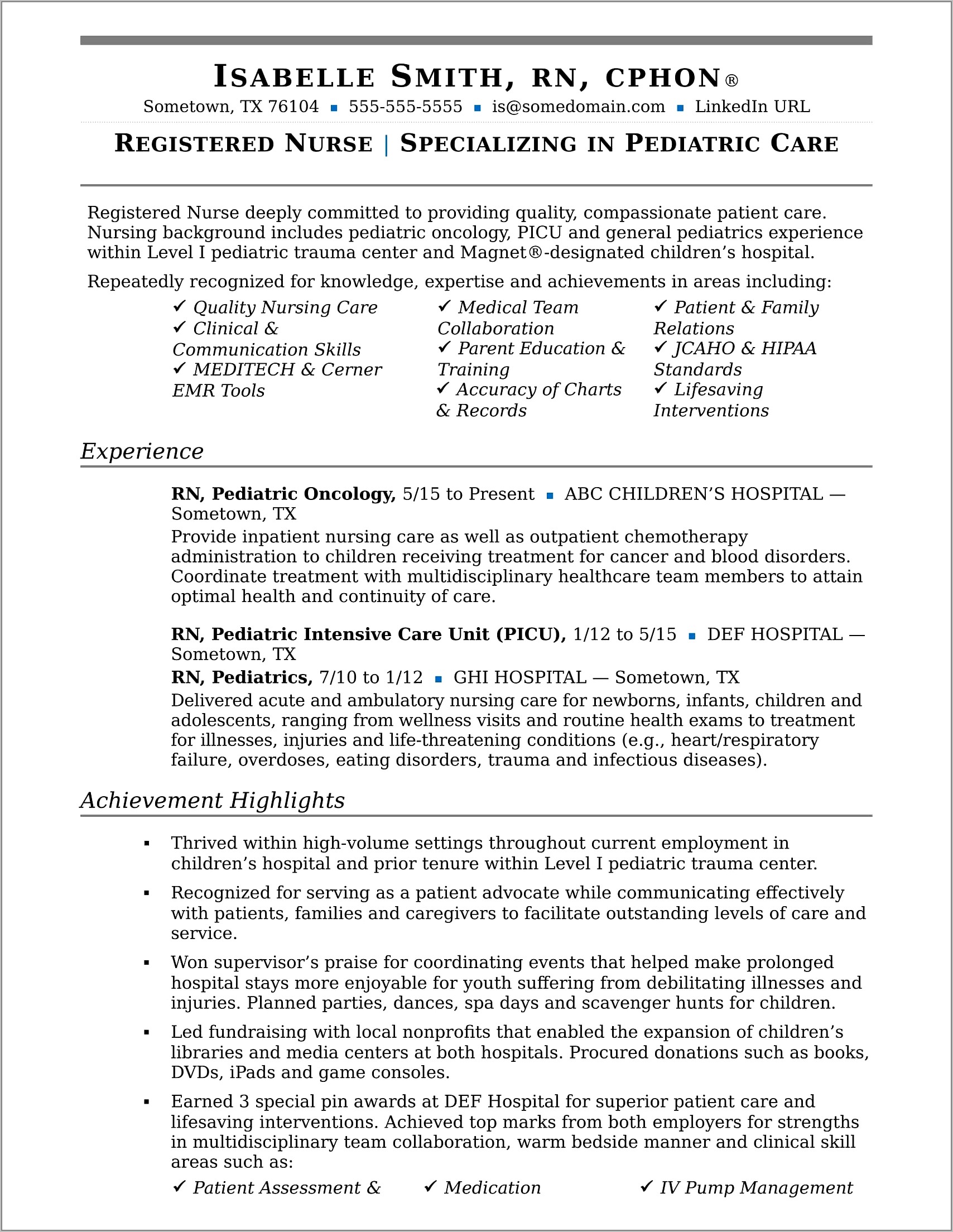 Resume For Experienced Registered Nurse