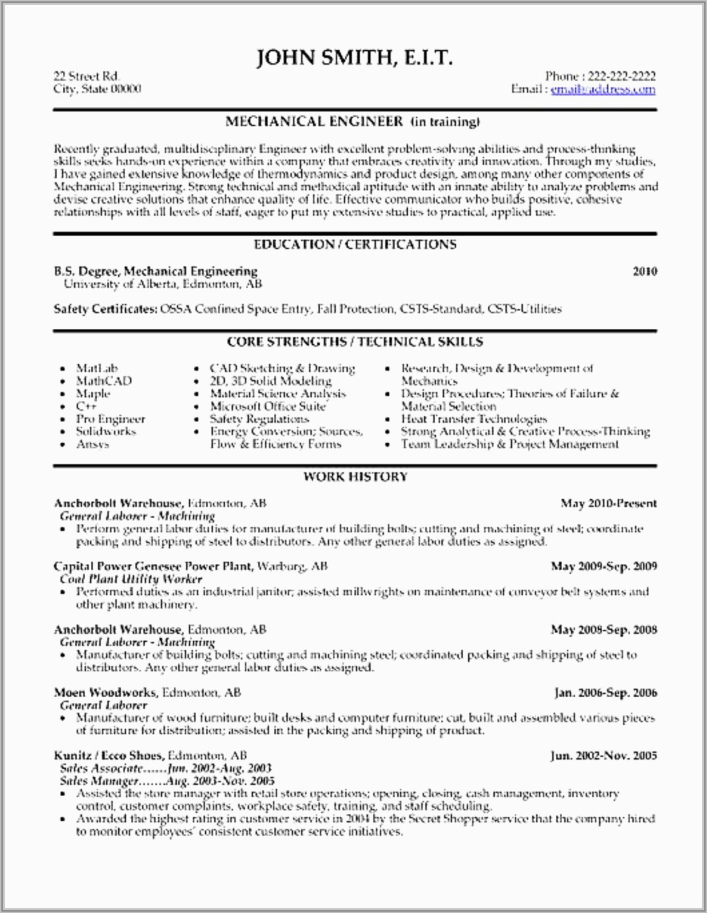 Resume For Freshers Computer Engineers Doc