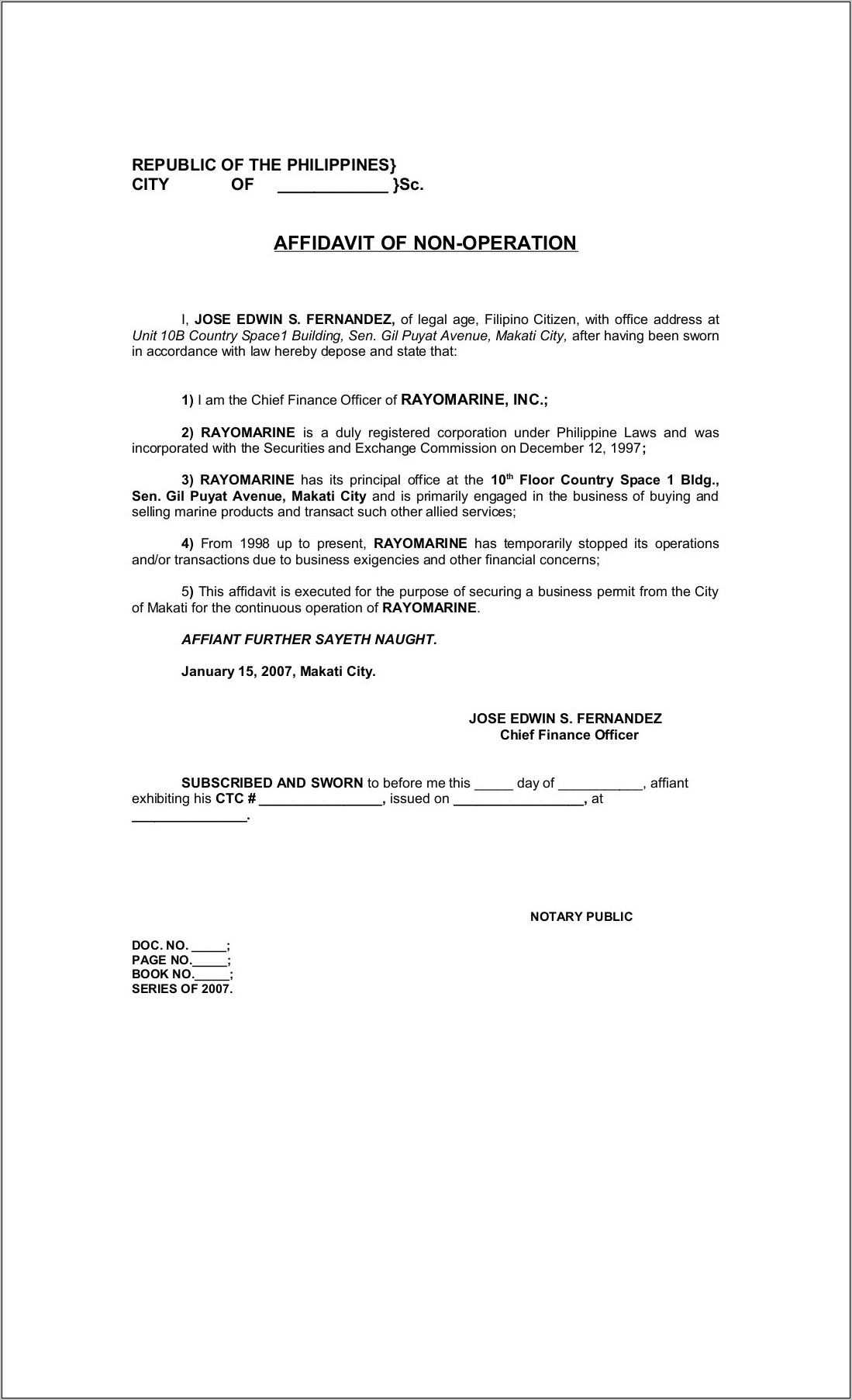 Sample Affidavit Of Service Philippines