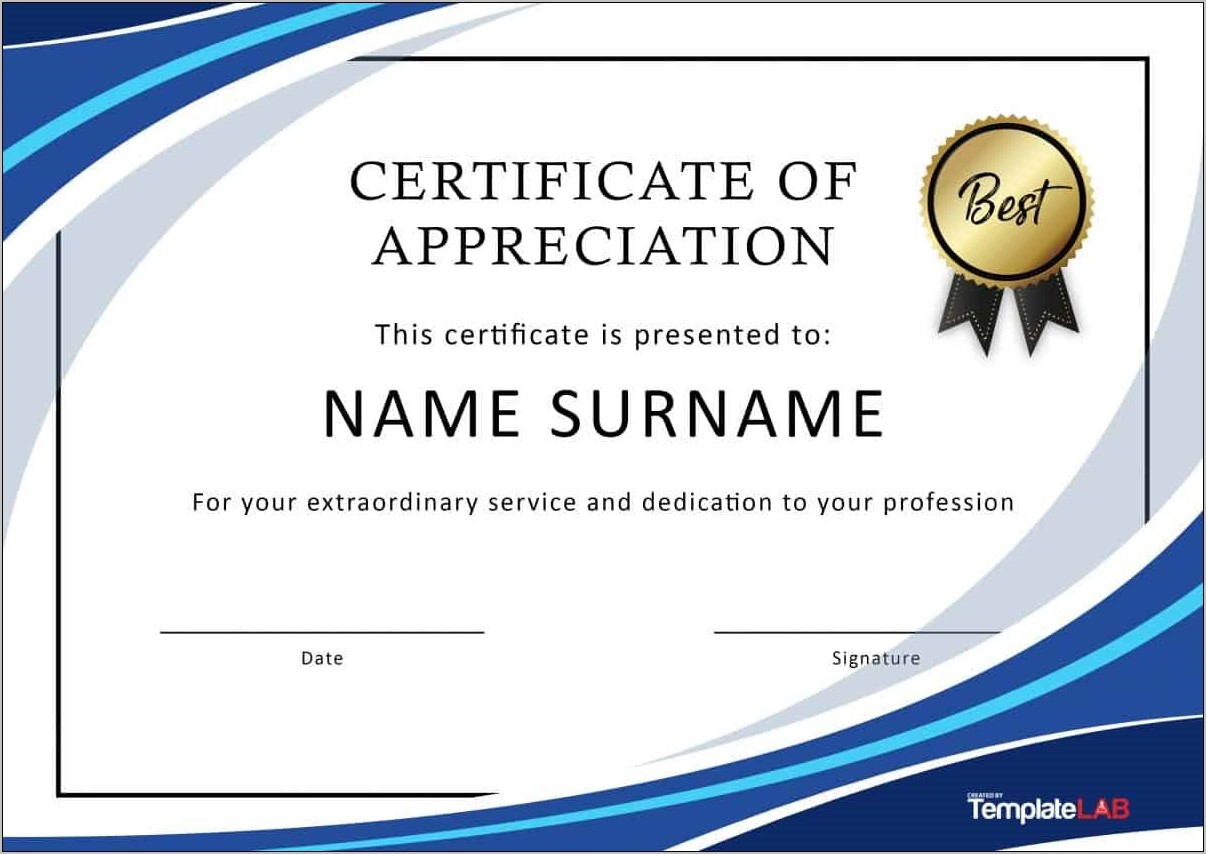 Sample Certificates Of Appreciation Templates