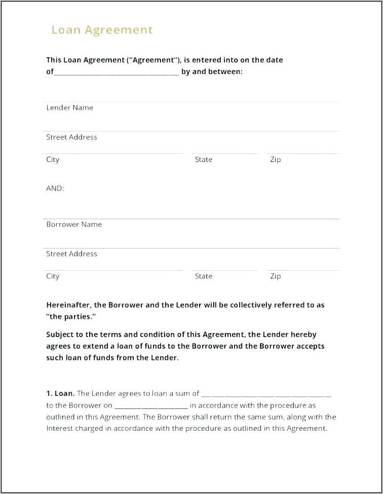 Sample Contract For Borrowing Money From Family