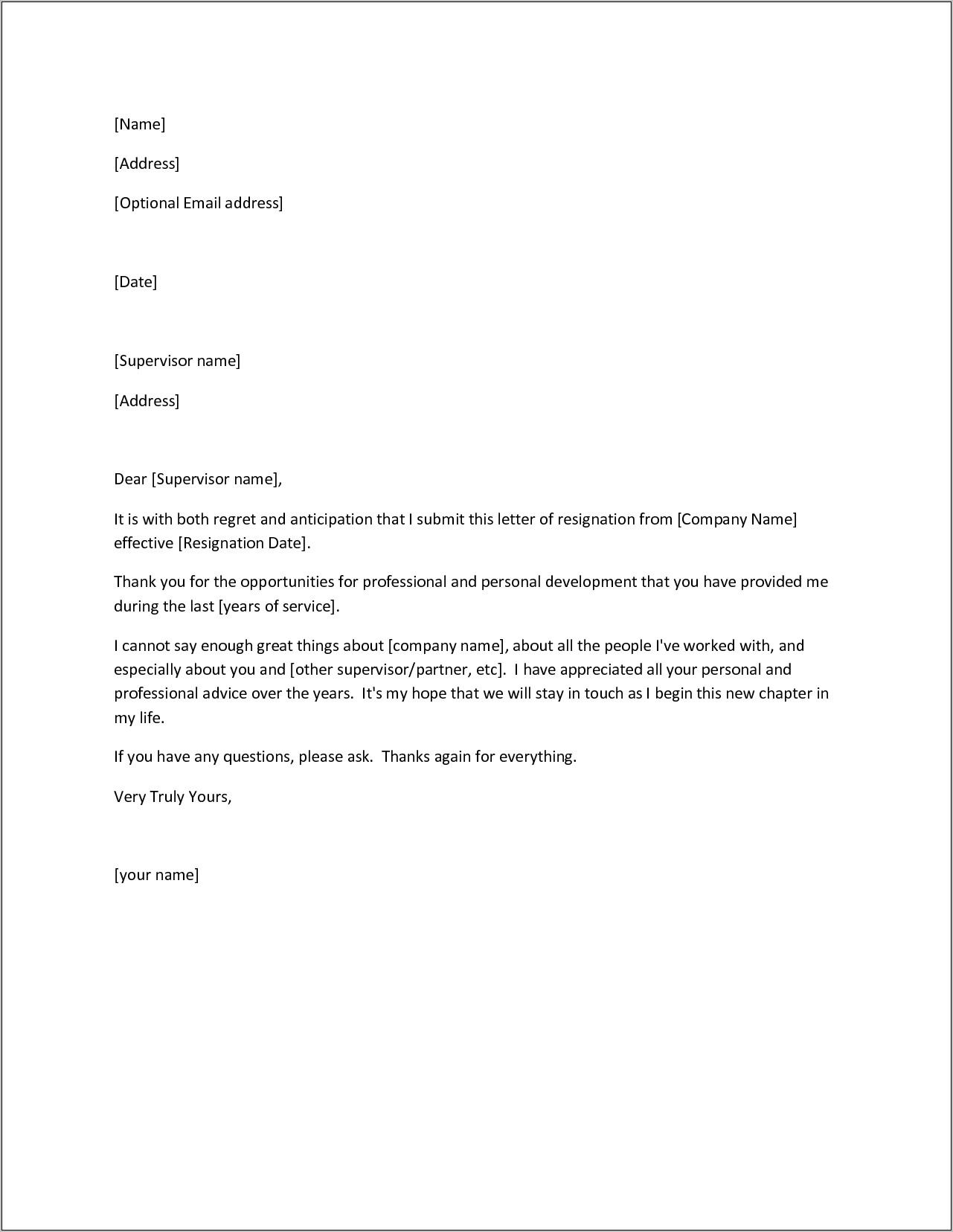 Sample Of Resignation Letter Pdf File