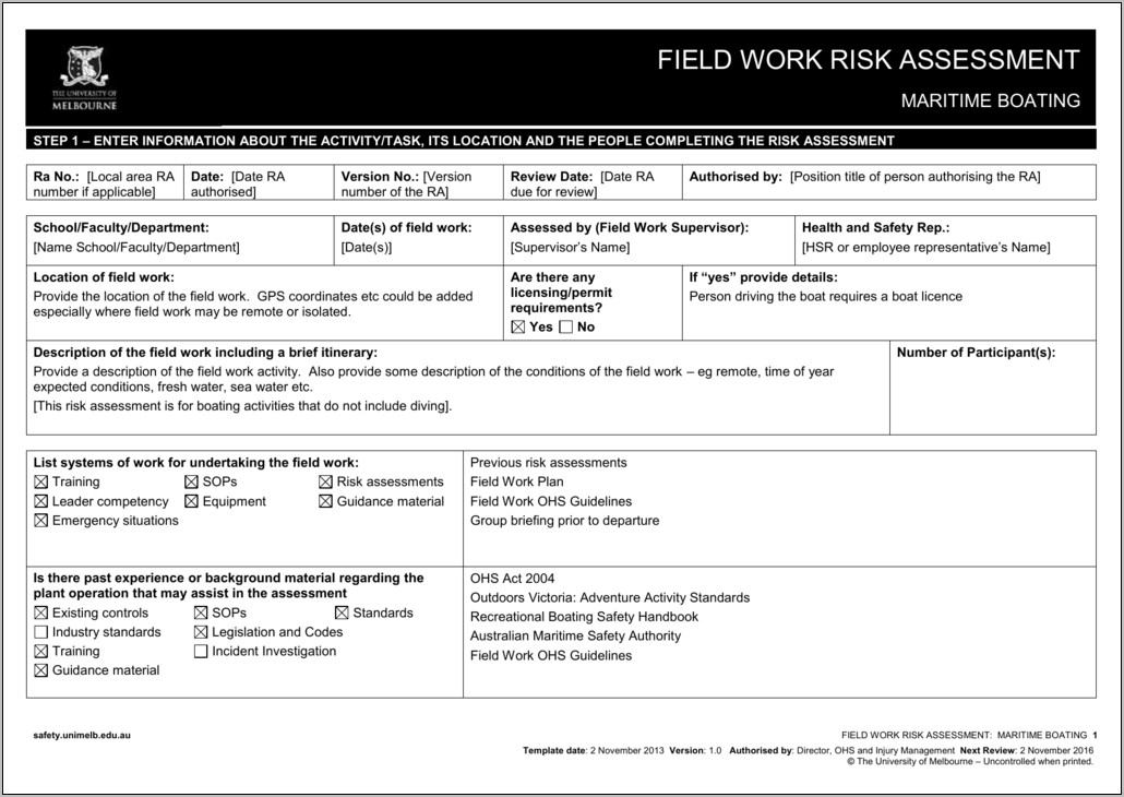 Sample Ohs Risk Assessment And Control Form