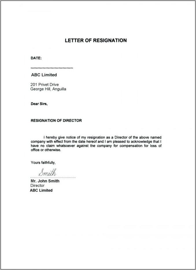 Sample Resignation Letter Job Change