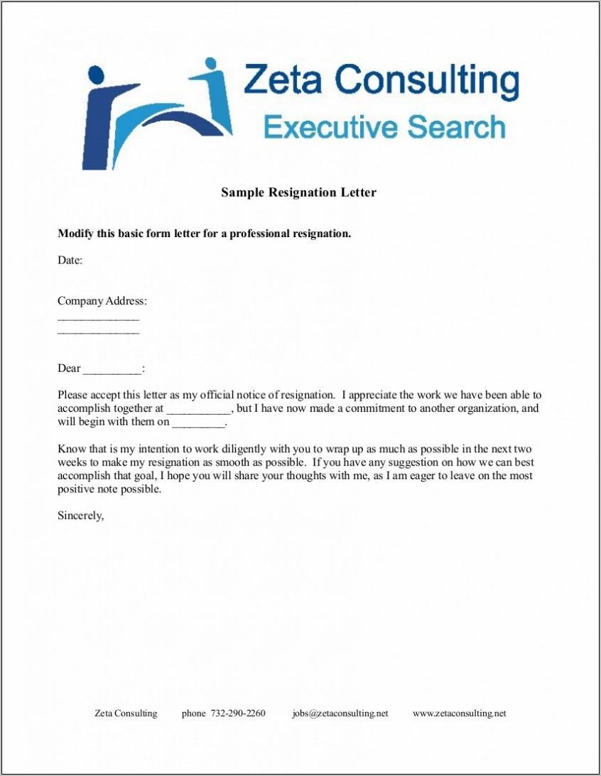 Sample Resignation Letters With Notice Period