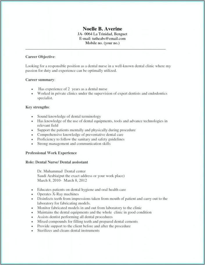 Sample Resume For Dental Assistant Without Experience
