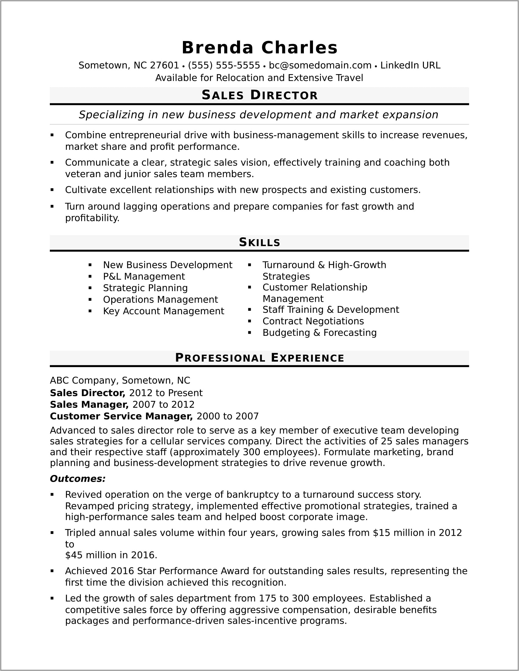 Sample Resume For Sales Director