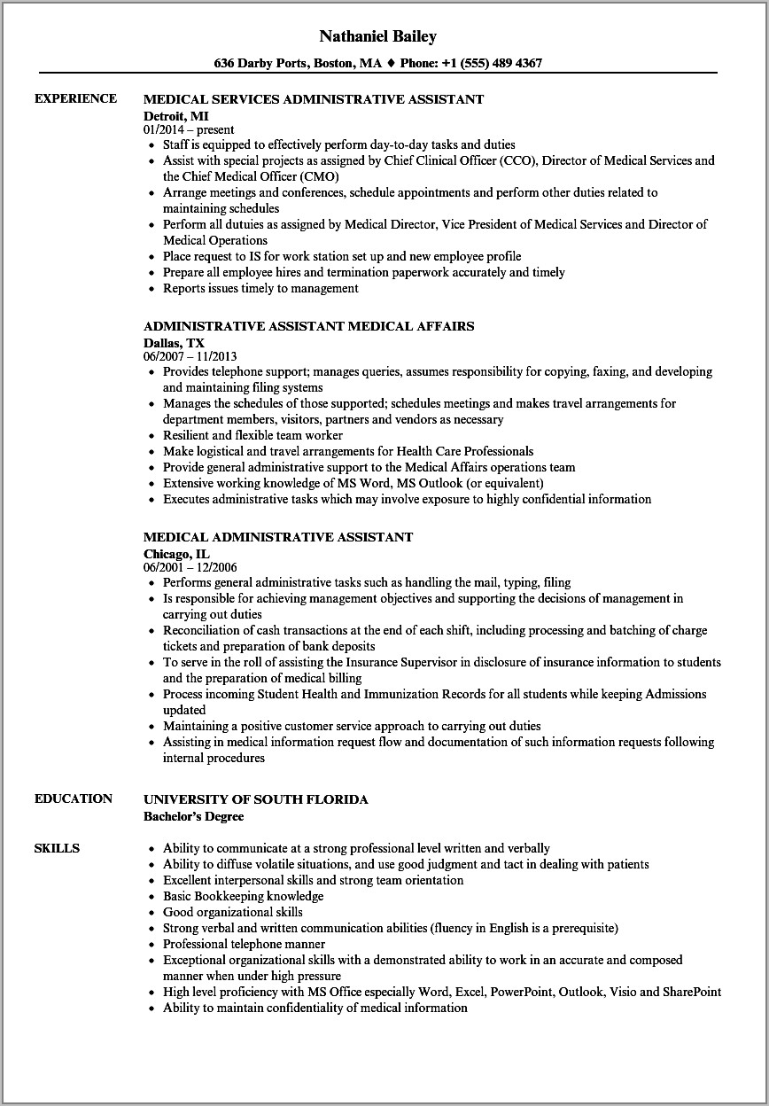 Sample Resumes For Medical Office Assistant